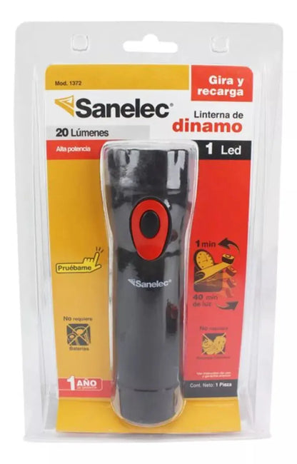 Linterna De Dinamo Sanelec Recarga Manual 1 Led 20lm 1372 - Sanelec - empaque