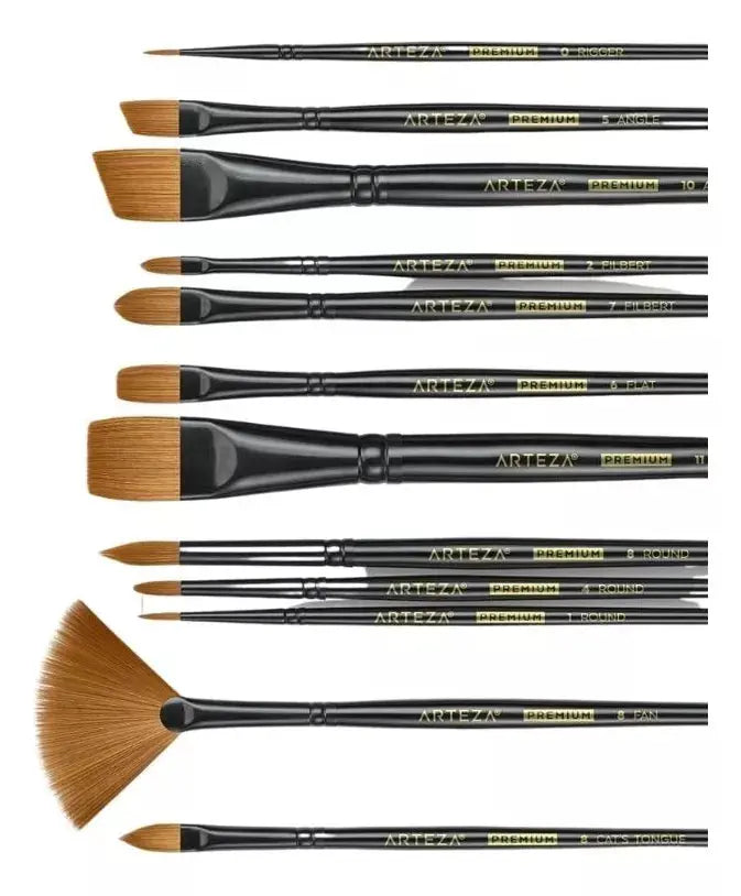 12 Pinceles Para Acrilico Y Oleo Arteza Con Mango De Madera - Arteza