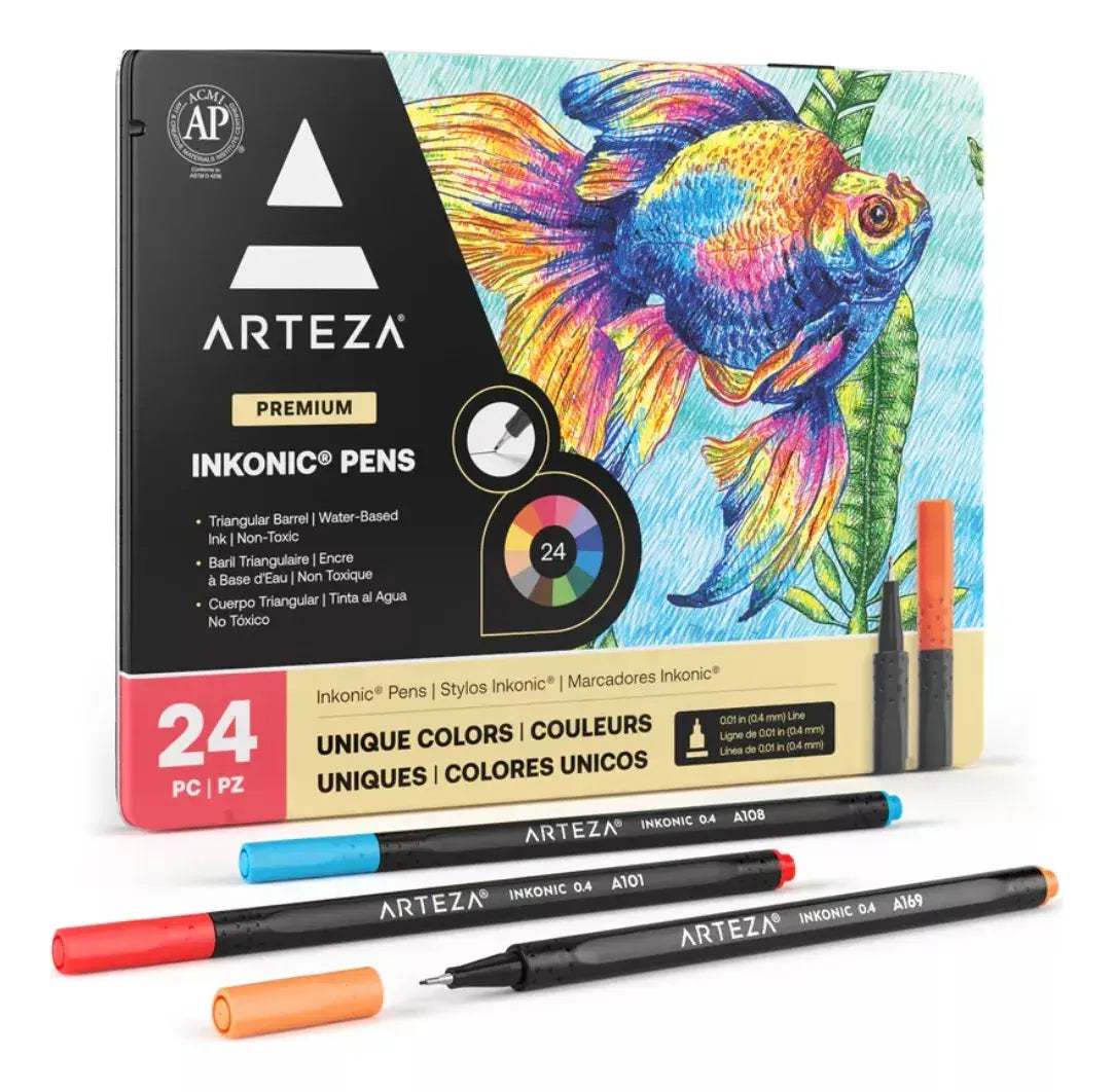 24 Boligrafos Fineliner Inkonic 0.4 Mm Colores Arteza - Coveme