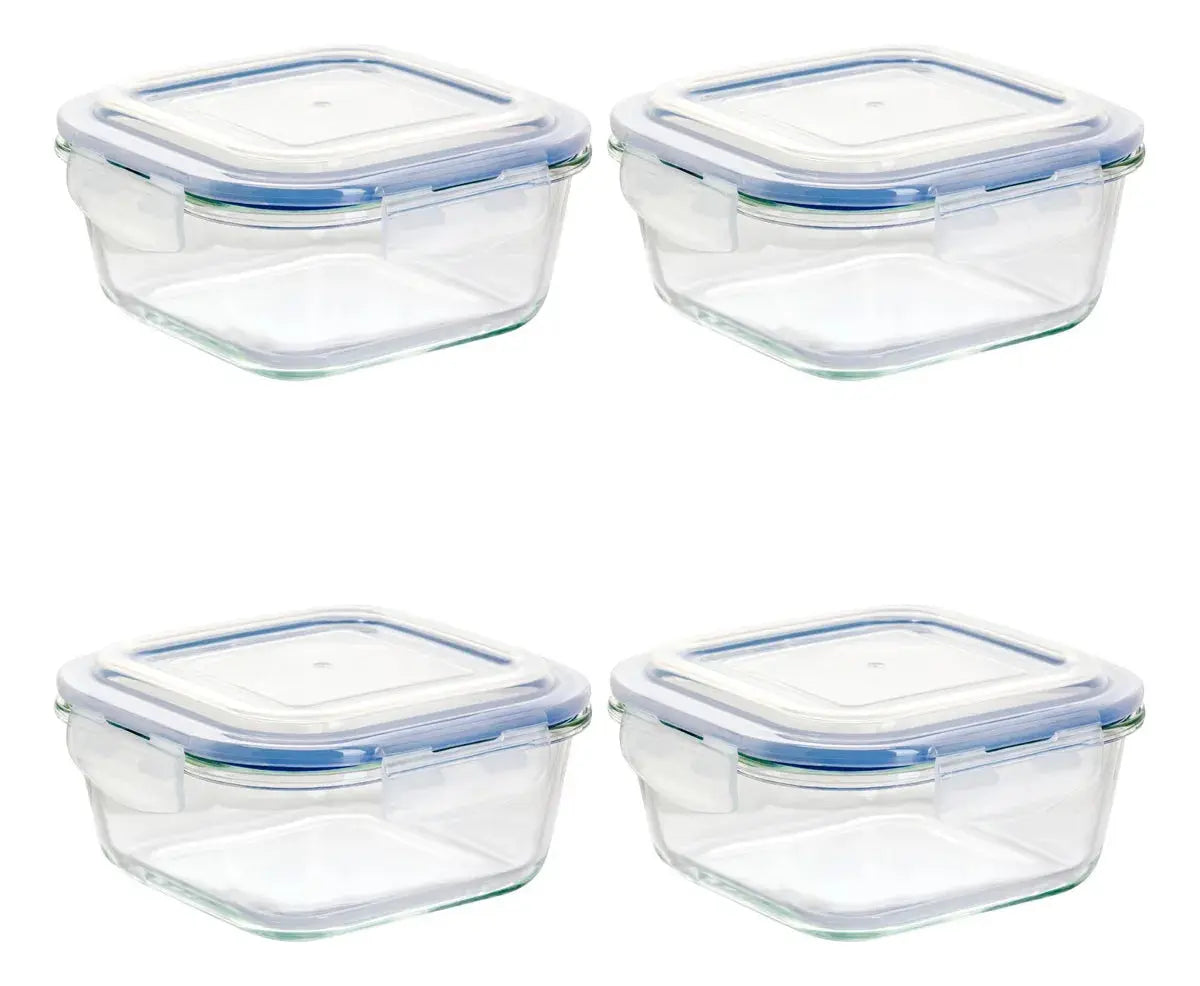 4 Contenedor Hermético Vittori Vidrio Cuadrado Grande 800 Ml - Vittori - vista lateral