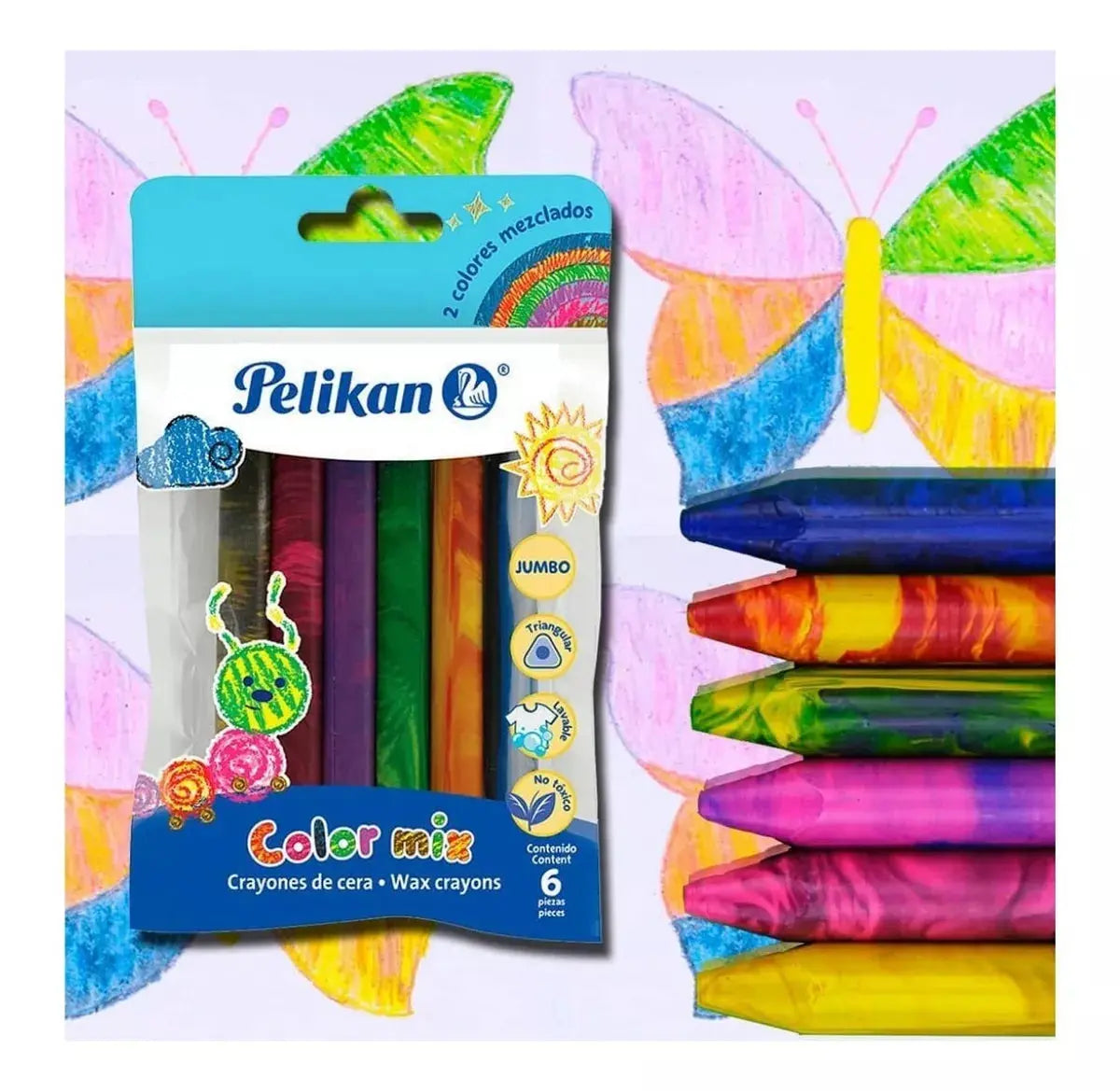 6 Crayon Jumbo Cera Color Mix Pelikan Escolar Niños Dibujo - Pelikan - detalle