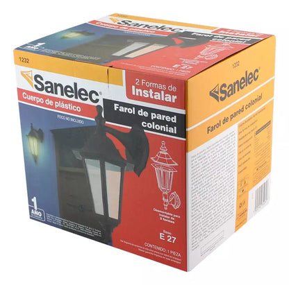 Farol Pared Estilo Colonial Color Negro Sanelec Exteriores - Sanelec - empaque