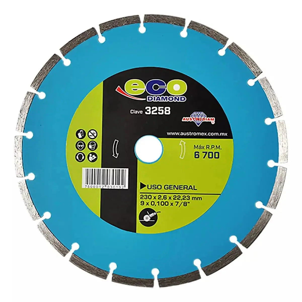 Disco Diamante Corte 3258 Austrodiam 9'' Material Abrasivo - Austrodiam - vista lateral