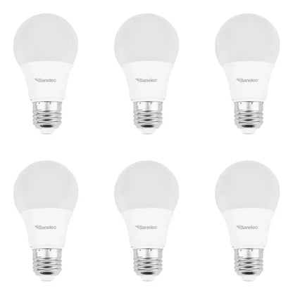 6 Pzs Foco Led Tipo A19 12w Sanelec Luz Blanca Fria 6500k - Sanelec - vista lateral