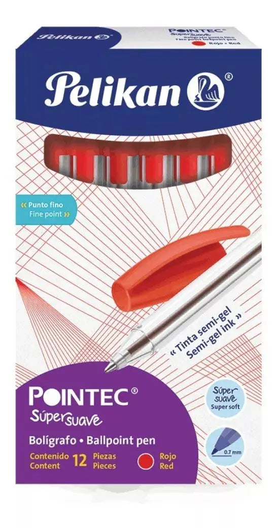 Bolígrafos Tinta Semigel Pointec Pelikan Punto Fino 0.7mm 12 Piezas Elegir Color Rojo - Pelikan