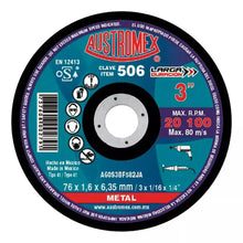 10pz Disco Abrasivo Corte 506 Austromex 3'' Grano 60 Metal Azul Petróleo - Austrodiam - accesorios