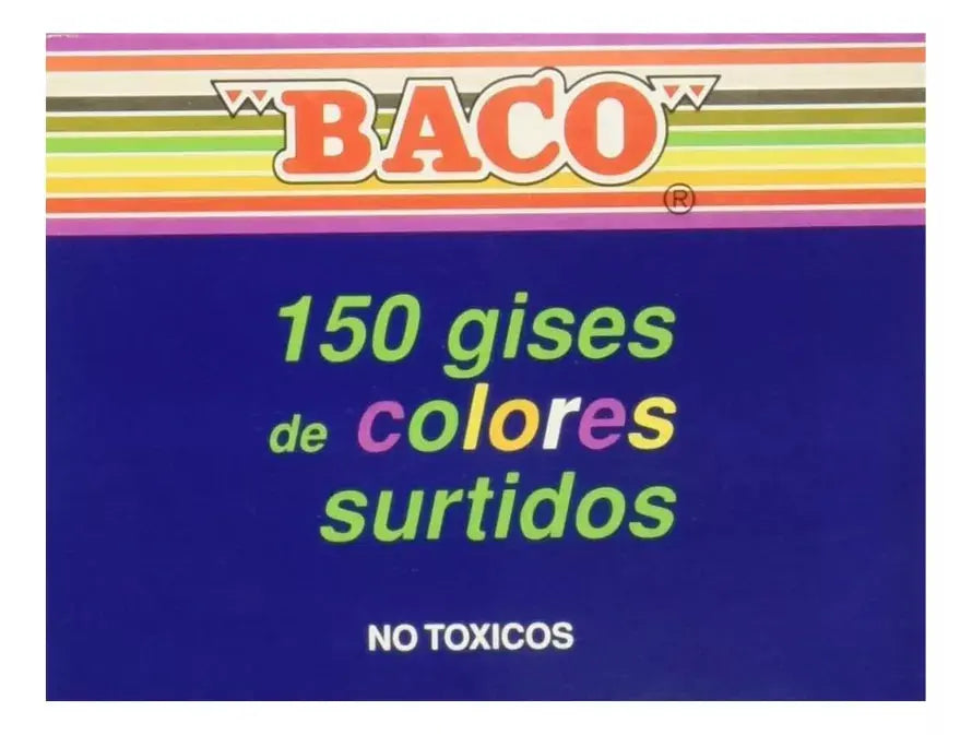 Caja 150 Gises 12 Colores Surtidos Comprimidos Baco Pizarron - BACO - vista lateral