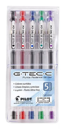 Set 5 Plumas Gel Pilot G Tec C4 Punto 0.4mm Colores Surtidos - Pilot