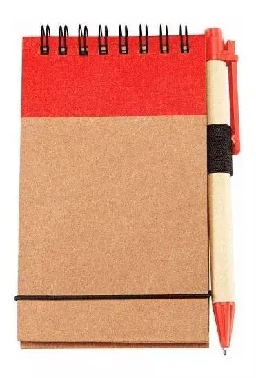 10 Libretas Bolsillo Chica Boligrafo Ecologica Pluma Colores Rojo - Promopción - vista lateral