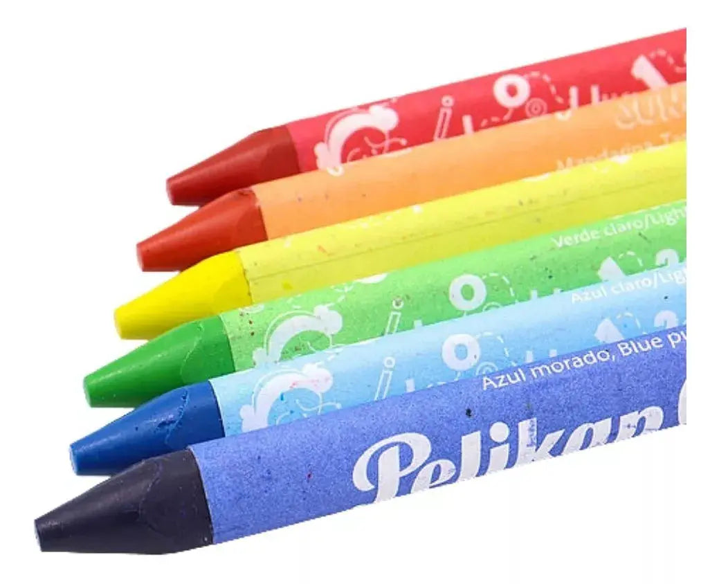 6 Crayones Triangular Jumbo Cera Pelikan Escolar Niños - Pelikan - vista lateral