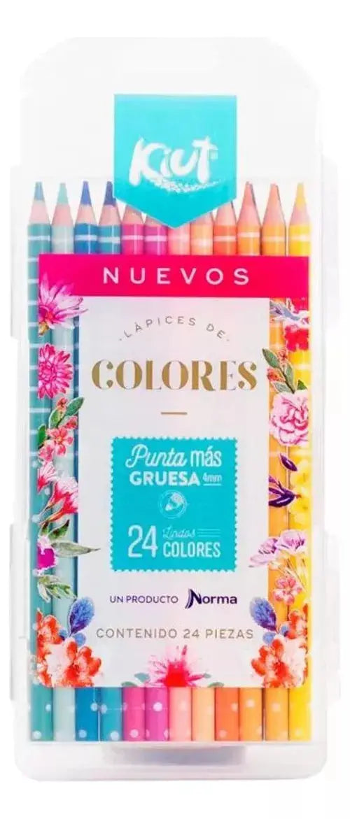 24 Lapices Colores Kiut Punta Gruesa 4mm Redondos Dibujo - Kiut - empaque