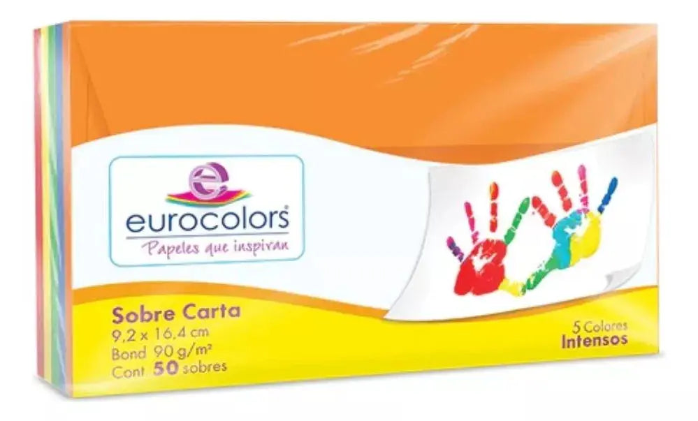50 Sobres Social Eurocolor 5 Colores Intensos 10.5 X 8 Cm - Eurocolors - vista trasera