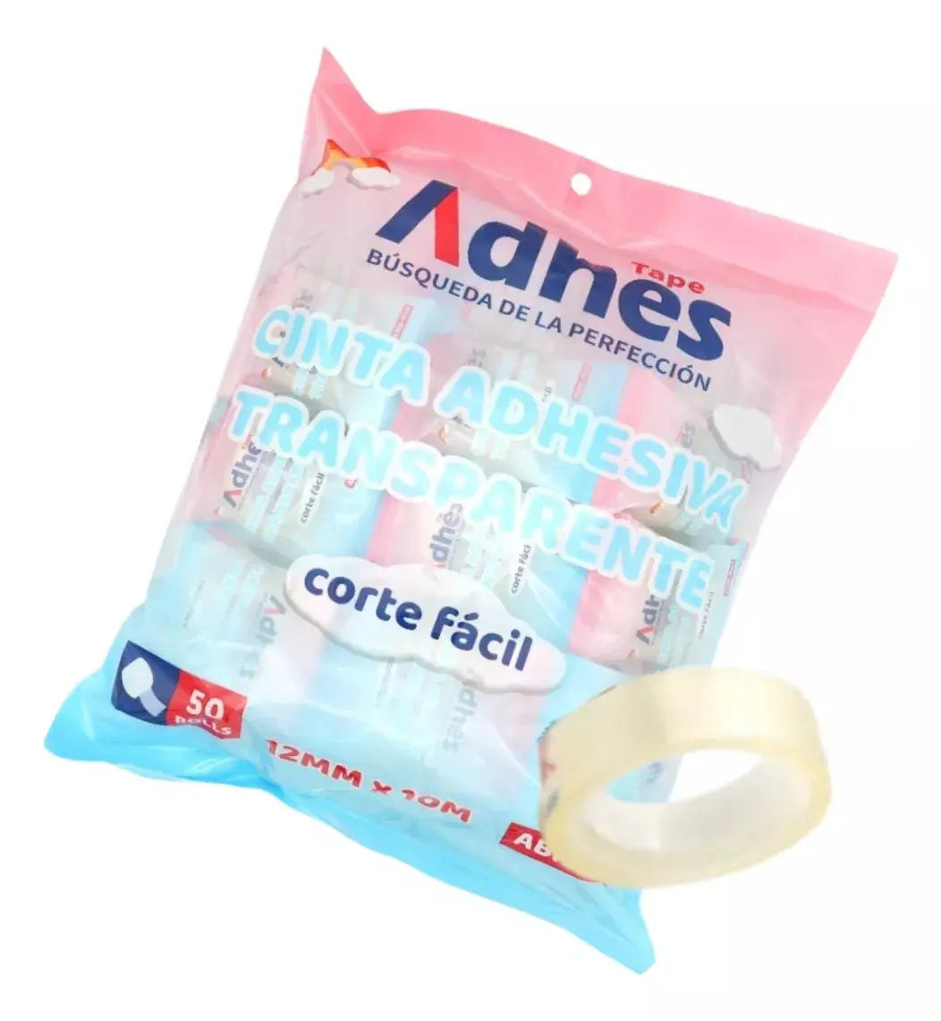 Bolsa 50pzs Cinta Adhesiva Corte Facil Adhes 12mmx10m - ADHES - detalle