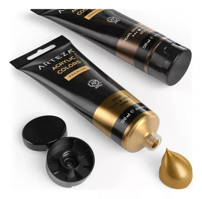 Set 8 Pinturas Acrilicas Tubos 120ml Tono Metales Arteza - Arteza - empaque