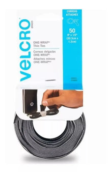 50pz Correa Organizadora Velcro Amarre Cables Sujeción Negro - Velcro - vista lateral