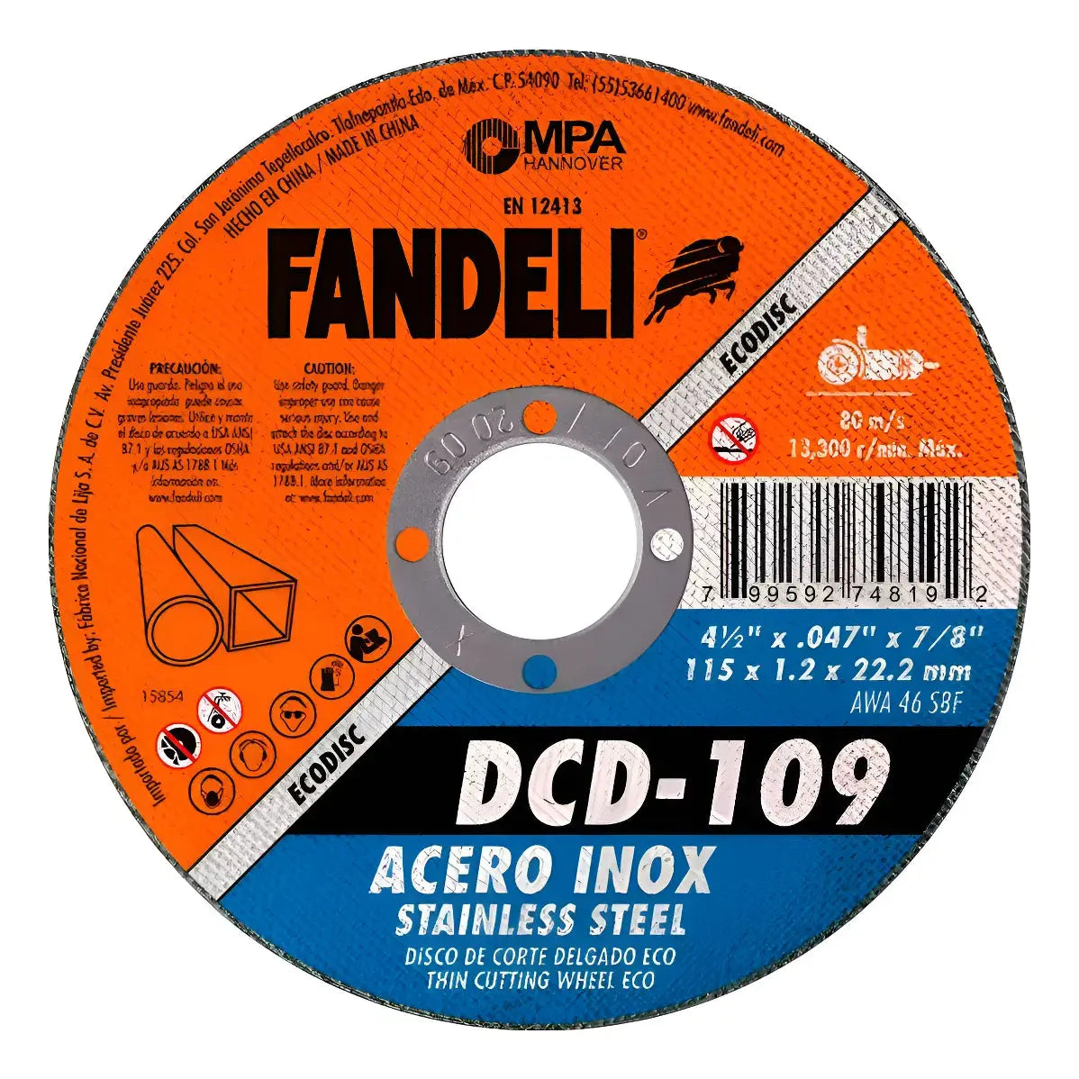 50 pzas Disco Corte Acero Inoxidable Fandeli Eco Delgado 4 1/2x7/8 - Fandeli - detalle