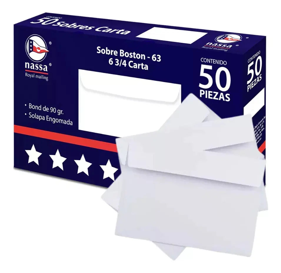 500 Sobres Correspondencia Nassa Blanco Carta 9.2 X 16.4cm - Nassa