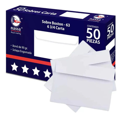 500 Sobres Correspondencia Nassa Blanco Carta 9.2 X 16.4cm - Nassa