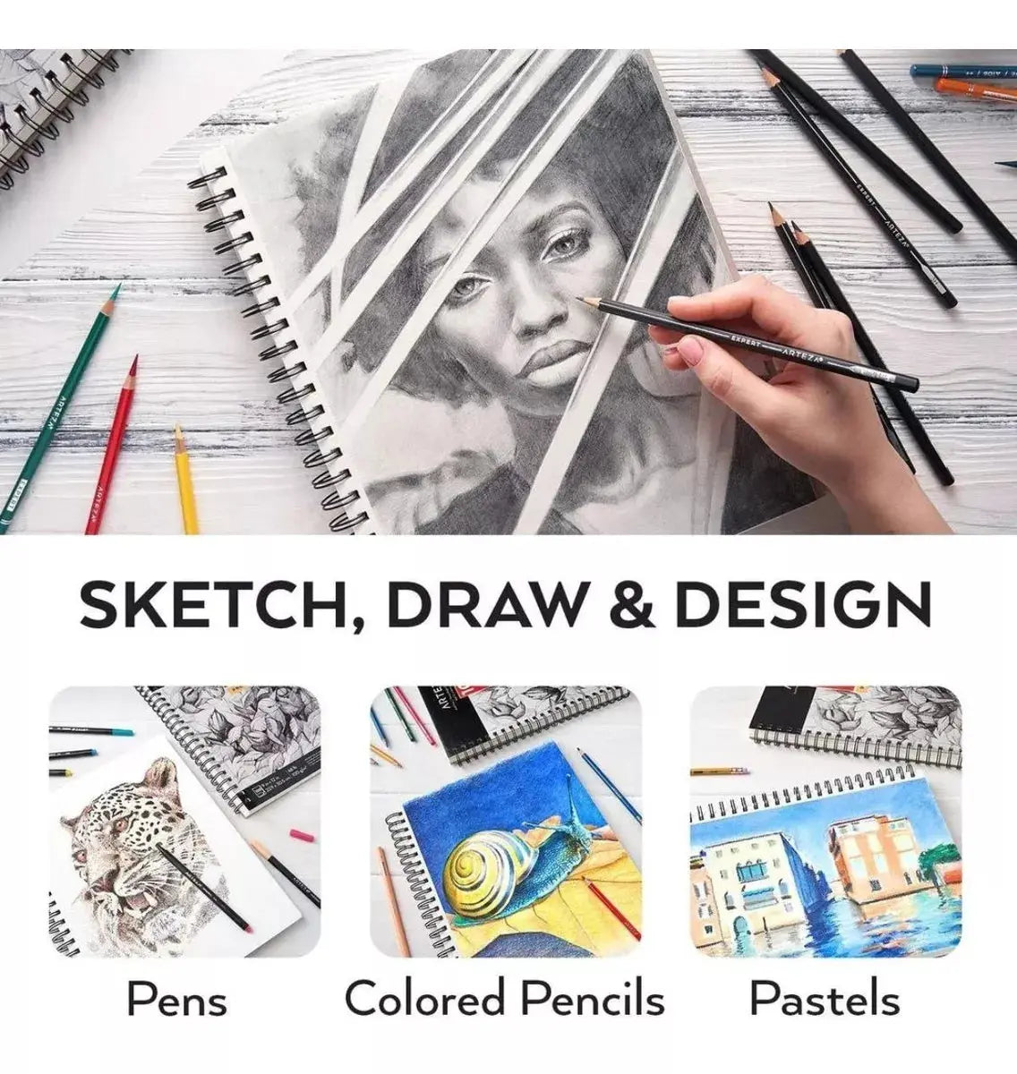 Cuaderno Dibujo Espiral 100h Microperforado 22.9x30.5 Arteza - Coveme - empaque