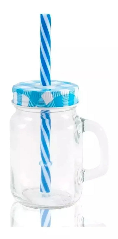 12 Mason Jars 4oz Mini Con Asa Frasco Tarro Vaso Tapa Popote - Vittori - accesorios