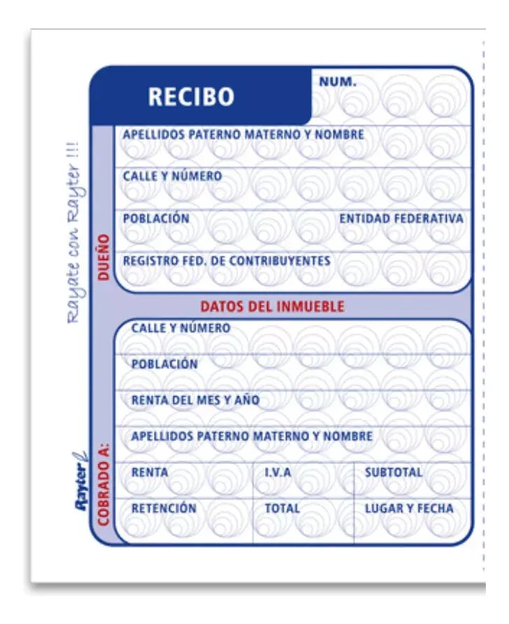 Recibo Arrendamiento Rayter Azul 2 Block C/50 Hojas C/u - Rayter - vista trasera