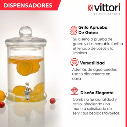 Dispensador Vitrolero 4.8l Tapa Canica Vidrio Cristalino - Vittori - detalle