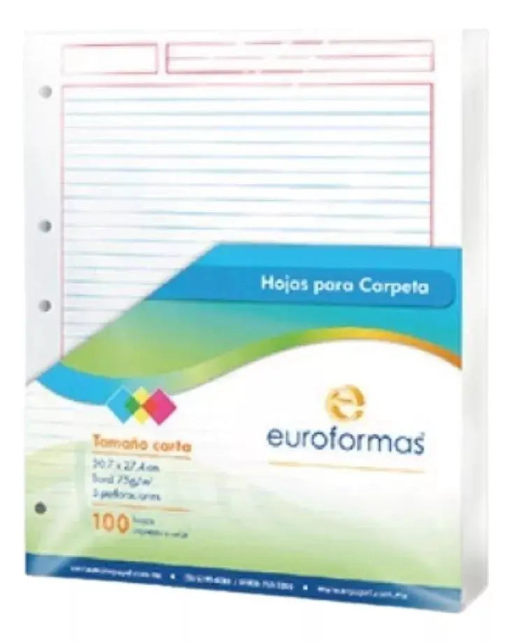 100 Hojas Carpeta Repuesto Euroforma Tamaño Carta 75g Elegir Raya - Euroformas