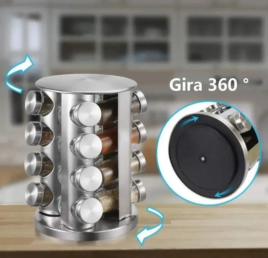 Especiero 9000 Alpro Carrusel 16 Frascos, Acero Inoxidable - Alpro