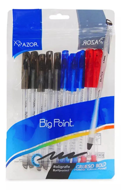10 Boligrafos Big Point 1.2mm Azor Punta Gruesa Colores - Azor