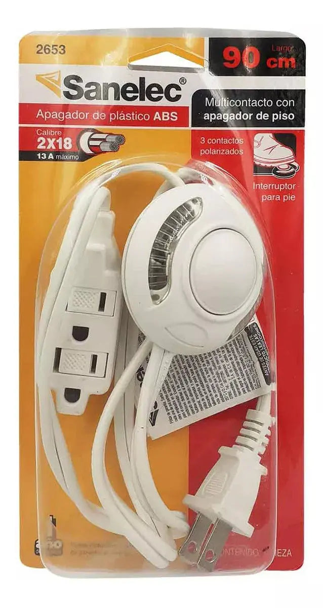 Extensión Con Apagador De Pie Con 3 Contactos Sanelec - Sanelec - vista lateral