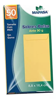 Sobre Bolsa Mapasa Solapa S/goma Coin 8.8x16.2cm 50pzs - Mapasa - vista lateral