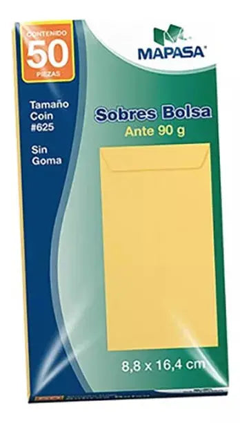 Sobre Bolsa Mapasa Solapa S/goma Coin 8.8x16.2cm 50pzs - Mapasa - vista lateral