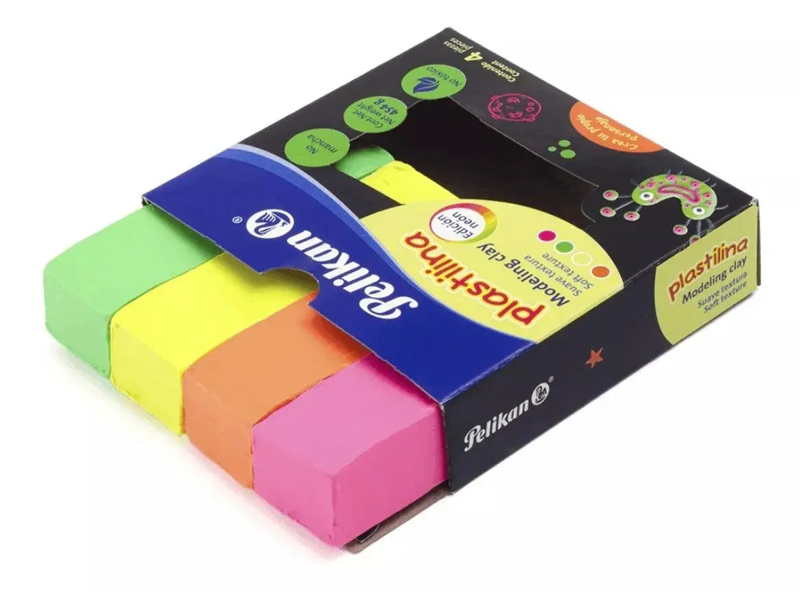 4 Barras Plastilina Colores Brilla Neón Fluorescente Pelikan - Pelikan - contenido