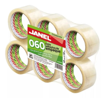 6 Pz Cinta Empaque Canela O Transparente Janel 060 48mmx150m Transparente - Janel - accesorios