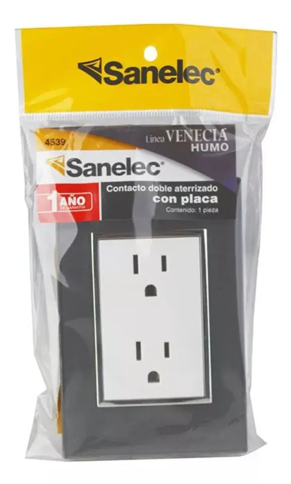 2 Pzs Placa Venecia Humo Sanelec Contacto Doble - Sanelec