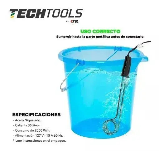 Calentador De Inmersión Para Agua 35lt 127 V 2000w Techtools Color Negro Potencia 2000 W - CNX