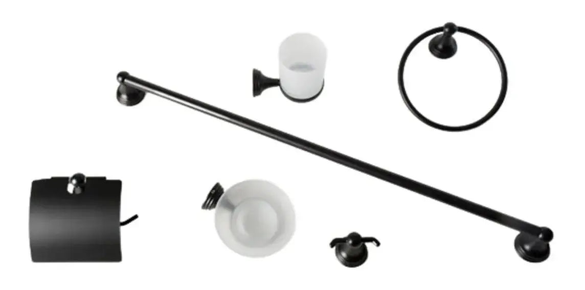 6 Piezas Juego Accesorios Baño Hidroflud Color Negro Mate - HIDROFLUD
