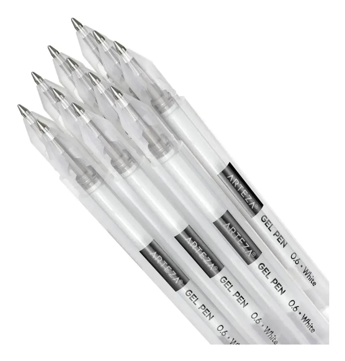 Set 12 Plumas Gel Blancas Arteza Punto 0.6 Mm 0.8 Mm 1 Mm - Coveme - vista lateral