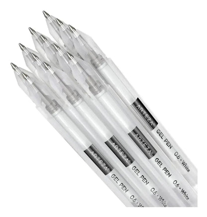 Set 12 Plumas Gel Blancas Arteza Punto 0.6 Mm 0.8 Mm 1 Mm - Coveme - vista lateral