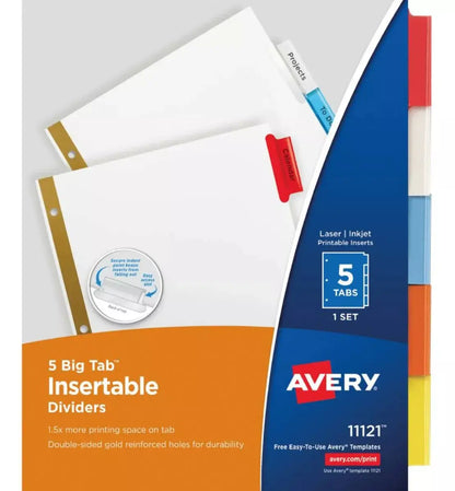 5 Separadores Carpeta Insertable C/pestañas Avery Multicolor - Avery - uso