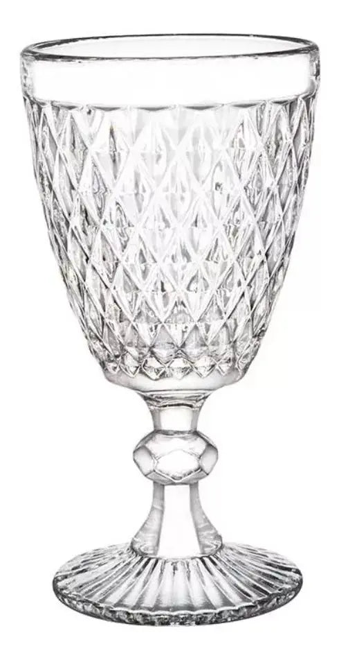 6 Copas Vino Tinto Blanco Vidrio Cortado Cristal Diamante - Vittori - vista lateral