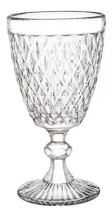 6 Copas Vino Tinto Blanco Vidrio Cortado Cristal Diamante - Vittori - vista lateral