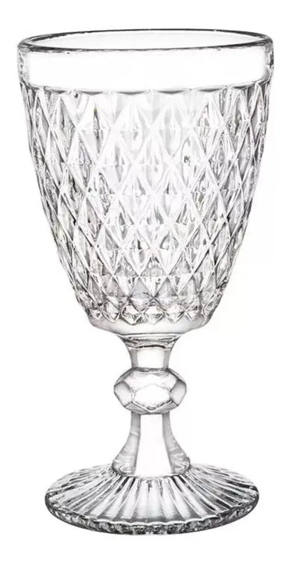 6 Copas Vino Tinto Blanco Vidrio Cortado Cristal Diamante - Vittori - vista lateral