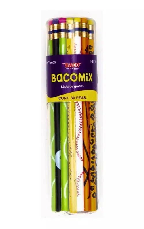 Bote 30 Lapiz Grafito Con Goma Baco Hb N° 2 Bacomix Diseños - BACO - empaque