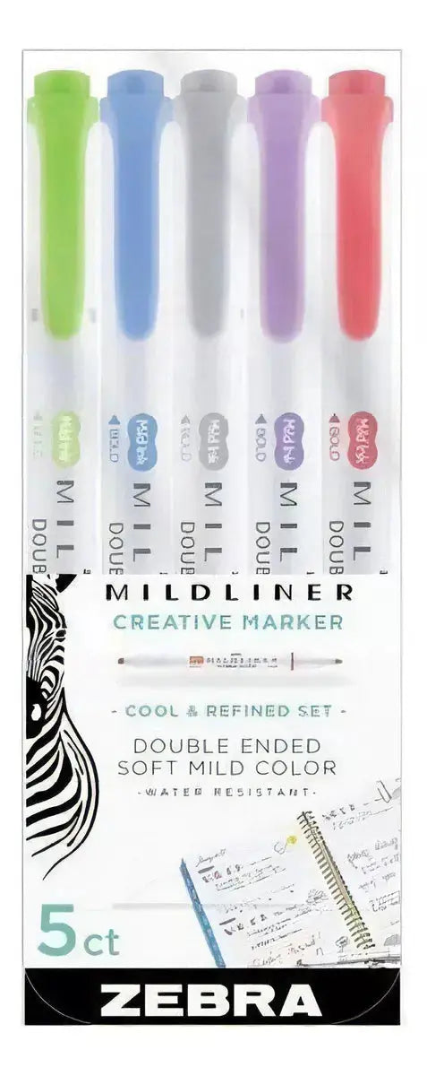 5 Piezas Marcadores Doble Punta Zebra Mildliner Tonos Frio - Zebra - empaque