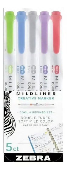 5 Piezas Marcadores Doble Punta Zebra Mildliner Tonos Frio - Zebra - empaque