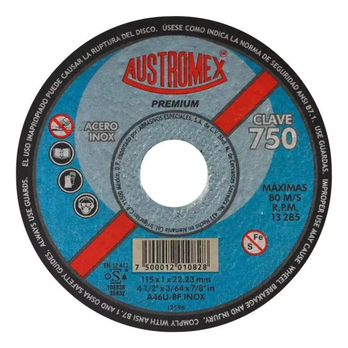 Disco Abrasivo 750 Austromex Corte 4-1/2'' Acero Inoxidable - Austrodiam