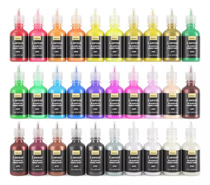 30 Botellas Pintura Tela 3d Colores Metalicos Arteza - Coveme - vista lateral