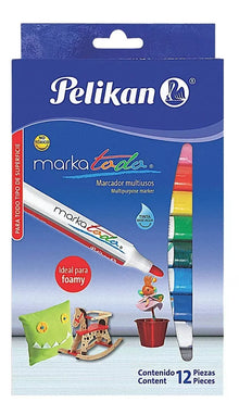 12 Marcadores Plumones Permanente Pelikan Markatodo Multiuso - Pelikan - accesorios