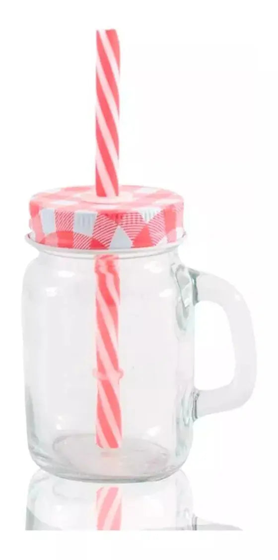 12 Mason Jars 4oz Mini Con Asa Frasco Tarro Vaso Tapa Popote - Vittori - vista trasera